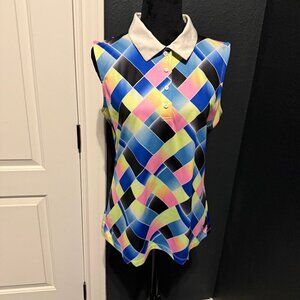Fila Sport Golf Fitted Polo Shirt Woman’s M Multicolor Geometric Print
